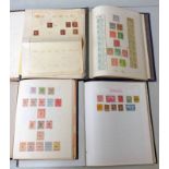 4 STAMP ALBUMS OF VARIOUS MINT AND USED STAMPS TO INCLUDE SHANGHAI LOCAL POSTS AND DUES, PENNY REDS,