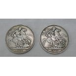 2 1890 VICTORIA SILVER CROWN COINS