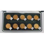 CASED SET OF 10 EDWARD VII AND GEORGE V HALF SOVEREIGNS,