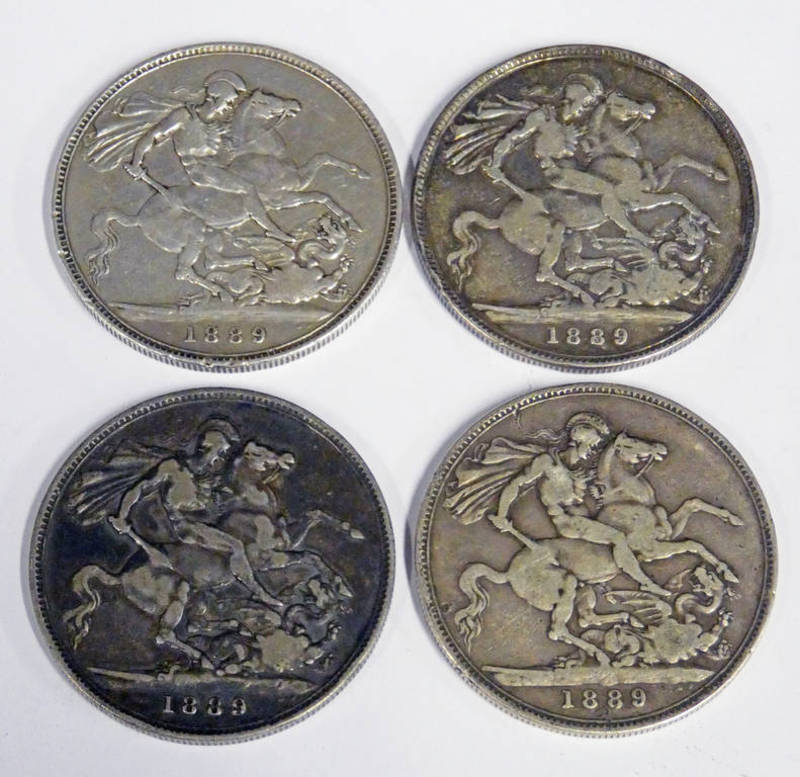 4 1889 VICTORIA SILVER CROWN COINS