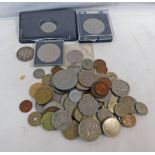 SELECTION OF VARIOUS UK & FOREIGN COINS TO INCLUDE US HALF DOLLARS, COMMEMORATIVE CROWNS,