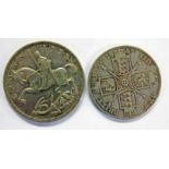 1935 GEORGE V SILVER CROWN COIN & 1889 VICTORIA DOUBLE FLORIN