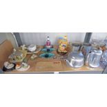 SELECTION OF ITEMS INCLUDING PICQUOT WARE TEA & COFFEE POTS, TANKARDS,