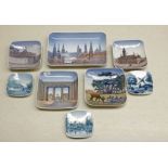 8 BING & GRONDAHL PIN DISHES DECORATED WITH VARIOUS DANISH LANDMARKS