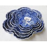 SET OF 6 COPELAND SPODE ITALIAN BLUE & WHITE GRADUATED HEXAGONAL DISHES WITH FRILLED EDGES,