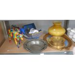 SELECTION OF VARIOUS PORCELAIN, GLASS ETC TO INCLUDE SCANDINAVIAN PEWTER BOWLS,