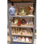 LARGE BLUE & WHITE GINGER JAR & 1 OTHER, EWER & BASIN, FIGURE OF FISHERMAN & BLACKSMITH,