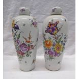 PAIR OF FLORAL DECORATED LIDDED VASES MARKED DRESDEN TO BASE 30CM Condition Report: