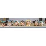 7 VARIOUS SMALL ROYAL DOULTON CHARACTER JUGS, INCLUDING THE RED QUEEN, THE FALCONER,