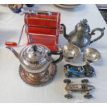SCHUCO CLOCKWORK RACING CAR TOGETHER WITH SILVER PLATE TEA SET AND OTHERS ETC