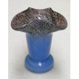 MONART PURPLE & BLUE GLASS VASE WITH SILVER FLECK DECORATION - 11CM TALL