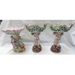 PAIR OF 19TH CENTURY PORCELAIN COMPORTS & 1 OTHER WITH FIGURES, MAX.