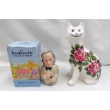 GRISELDA HILL POTTERY WEMYSS POTTERY CAT - 18 CM TALL & ROYAL DOULTON TOBY JUG DR PULSE