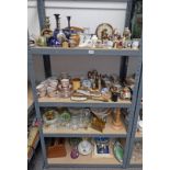 LARGE SELECTION OF PORCELAIN ETC, INCLUDING ORIENTAL TEASET, MANTLE CLOCK VASES, BOOK REST,