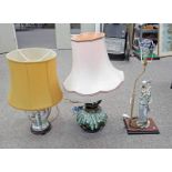 TWO PORCELAIN TABLE LAMPS AND 1 OTHER HEIGHT - 55 CM