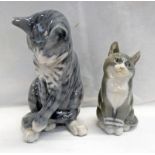 TWO ROYAL COPENHAGEN PORCELAIN FIGURES OF SEATED CATS - NUMBERS 340 & 1803