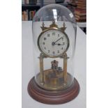 GERMAN GILT MANTLE CLOCK WITH GLASS DOME - 30 CM TALL