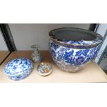 ORIENTAL JARDINIERE, CHINESE VASE, SATUSMA DISH, ETC,