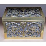 ARTS & CRAFTS BRASS CASKET WITH PIERCED DECORATION & LINED INTERIOR BY ALEX JONES & CO REGENT