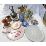 ARTS & CRAFTS POTTERY FISH WITH MERMAID, POTTERY MUG MARKED ROBBIE, FOLEY WARE SERVING PLATE,