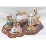 5 BESWICK BEATRIX POTTER FIGURES ON STAND INCLUDING COUSIN RIBBY,