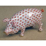 HEREND PORCELAIN FIGURE OF A PIG - 9CM LONG Condition Report: In good condition.