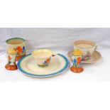 PAIR OF CLARICE CLIFF SALT & PEPPER CLARICE CLIFF BOWL & CLARICE CLIFF PLATE ETC