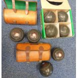 SET OF DRAKES PRIDE LAWN BOWLS AND A SET OF BOWLS IN TWO CARRY CASES