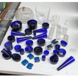 VARIOUS ART GLASS, VARIOUS ART GLASSES WITH GILT DECORATION, VARIOUS BLUE LINENS,