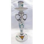 WEMYSS WARE TURKEY PATTERN CANDLESTICK WITH 4 RING HANDLES,