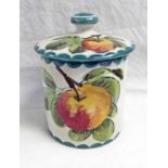 WEMYSS WARE LIDDED JAM POT DECORATED WITH APPLES,