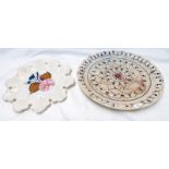 2 HARDSTONE PLATES WITH INLAID DECORATION,