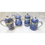 4 COPELAND SPODE ITALIAN BLUE & WHITE WARE TEAPOT AND WATER JUGS Condition Report: