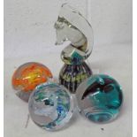 2 CAITHNESS GLASS LIMITED EDITION PAPERWEIGHTS: SUNFLARE & SLIPSTREAM MDINA SEAHORSE PAPERWEIGHT &
