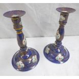PAIR OF CHINESE FLORAL DECORATED CANDLESTICKS WITH 3 CHARACTER MARK 23 CMS Condition