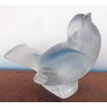 RENE LALIQUE FROSTED GLASS BIRD TABLE DECORATION OF BIRD WITH HEAD RAISED,