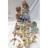 19TH CENTURY PORCELAIN FIGURE GROUP, 2 PORCELAIN FIGURES, PORCELAIN NODDING HEADS & 3 HANDS,