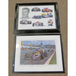 TWO FRAMED PICTURES RELATED TO FORMULA ONE & NIGEL MANSELL 54 X 70 CMS
