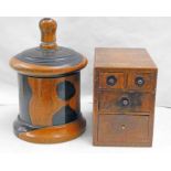 19TH CENTURY TREEN MINIATURE CHEST & 19TH CENTURY TREEN CIRCULAR BOX,