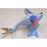 HEREND BLUE & WHITE PORCELAIN GOOSE - 14CM LONG