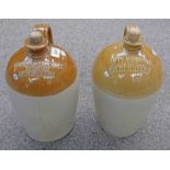 STONEWARE FLAGON FOR THOMAS MITCHELL MERCHANT STONEHAVEN & ANOTHER FOR GEORGE GREIG STONEHAVEN