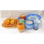 SELECTION OF SHELLEY WARE ART DECO POTTERY INCLUDING EGG CUP STAND, VASES,