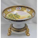 NORITAKE PEDESTAL BOWL ON CIRCULAR BASE WITH 3 LIONS PAW FEET - 19CM TALL