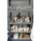 SELECTION OF VARIOUS CUT GLASS DECANTERS & GLASSES, CAPA-DI MONTE ITALIAN PORCELAIN FIGURE,