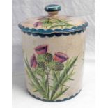 WEMYSS LIDDED JAM POT DECORATED WITH THISTLES, SIGNED IN GREEN TO BASE - 11.
