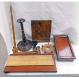 SELECTION OF VARIOUS 19TH CENTURY TREEN INCLUDING A WIG STAND, FOLDING FOOT MEASURE,