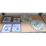 PAIR OF DELFT POTTERY DISHES & MONOGRAM TO REAR,