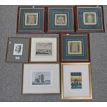 4 LIMITED EDITION SIGNED FRAMED ETCHINGS BY YU JUEN HONG, FRAMED ENGRAVING AT KELSO ABBEY,