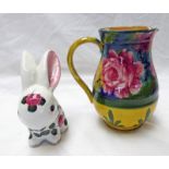 WEMYSS WARE JUG WITH IMPRESSED MARK AND PLICHTA RABBIT Condition Report: Jug: Rim is