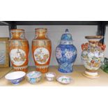 SELECTION OF ORIENTAL PORCELAIN VASES WITH RURAL SCENE DECORATION, ETC,